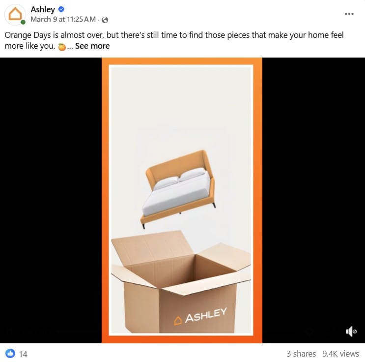 Example from Ashley Furniture's Facebook Feed